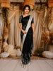 Black Solid Design Chiffon Saree with Contrast White Border