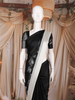 Black Solid Design Chiffon Saree with Contrast White Border