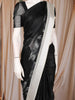 Black Solid Design Chiffon Saree with Contrast White Border