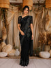 Black Solid Design Chiffon Saree with Contrast White Pattern Border