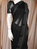 Black Solid Design Chiffon Saree with Contrast White Pattern Border