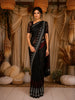 Black Solid Design Chiffon Saree with Contrast White Pattern Border