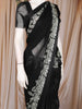 Black Solid Design Chiffon Saree with Contrasting Leaf Motif Border