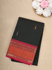 Black Solid Design Cotton Saree with Pink Zari Woven Border