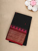 Black Solid Design Cotton Saree with Red Temple Border