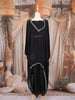 Black Solid Design Crepe Kaftan Set with with Thread Embroidered Detailing