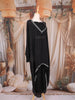 Black Solid Design Crepe Kaftan Set with with Thread Embroidered Detailing