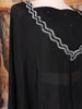 Black Solid Design Crepe Kaftan Set with with Thread Embroidered Detailing