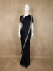 Black Solid Design Satin Saree with Embellished Lace Border
