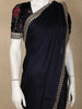 Black Solid Design Satin Saree with Embellished Lace Border