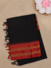 Black Solid Design Semi Silk Cotton Saree with Contrast Red Border