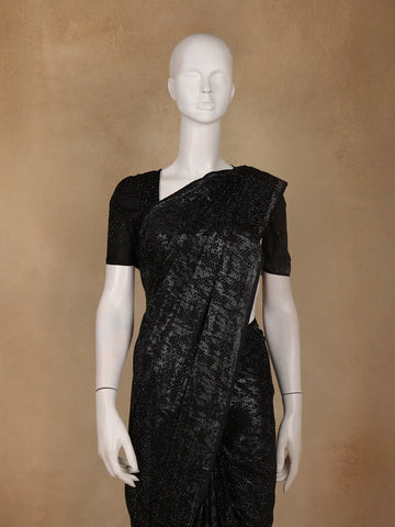 Black Stone Embellished Satin Saree with Matching Blouse - Diadem