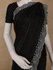 Black Stone Embellished Satin Saree With Scalloped Border