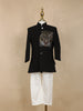 Black Stone Worked Indo-Western Kids Viscose Sherwani