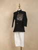 Black Stone Worked Indo-Western Kids Viscose Sherwani