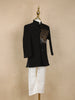 Black Stone Worked Indo-Western Kids Viscose Sherwani