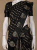 Black Striped And Floral Design Semi Tussar Silk Saree - Diadem