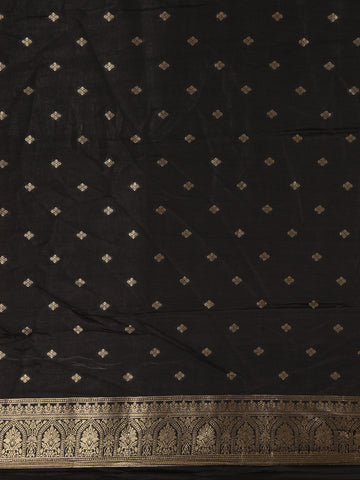 Black Striped And Floral Design Semi Tussar Silk Saree - Diadem