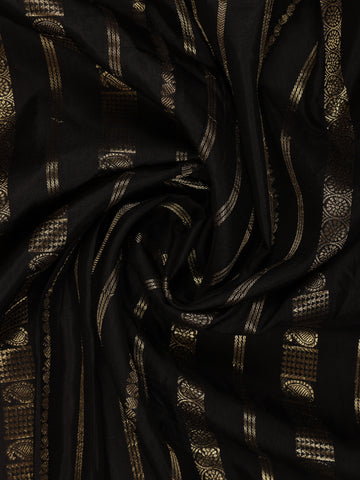 Black Striped And Floral Design Semi Tussar Silk Saree - Diadem