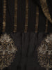 Black Striped And Floral Design Semi Tussar Silk Saree - Diadem