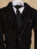 Black Striped Design Velvet Suit For Boys - Diadem