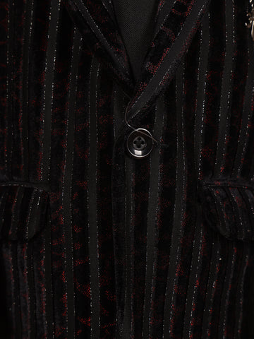 Black Striped Design Velvet Suit For Boys - Diadem