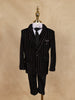 Black Striped Design Velvet Suit For Boys - Diadem