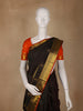 Black Stripes Woven Pure Kanchipuram Silk Saree