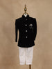 Black Velvet Kids Indo-Western Sherwani With White Pants