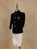 Black Velvet Kids Indo-Western Sherwani With White Pants