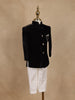 Black Velvet Kids Indo-Western Sherwani With White Pants