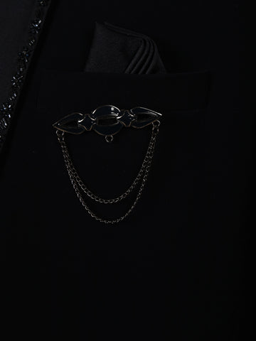 Navy Blue Embellished Viscose Men's Suit - Diadem