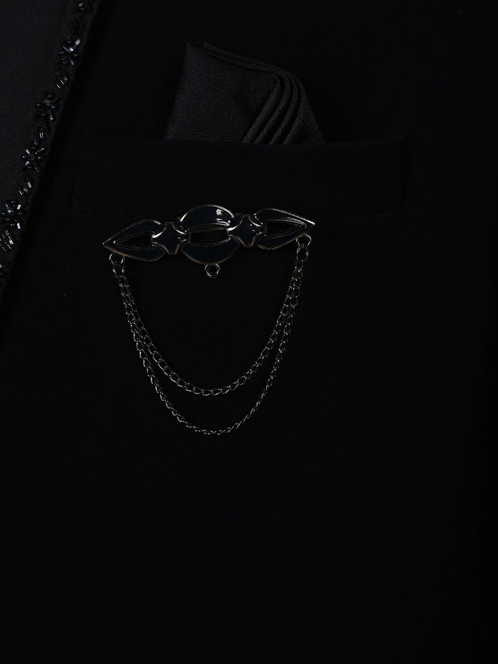 Navy Blue Embellished Viscose Men's Suit - Diadem