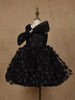 Black 3D Floral Net Party Frock with Glitter