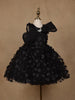 Black 3D Floral Net Party Frock with Glitter
