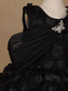 Black 3D Floral Net Party Frock with Glitter