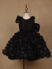 Black 3D Floral Net Party Frock with Glitter
