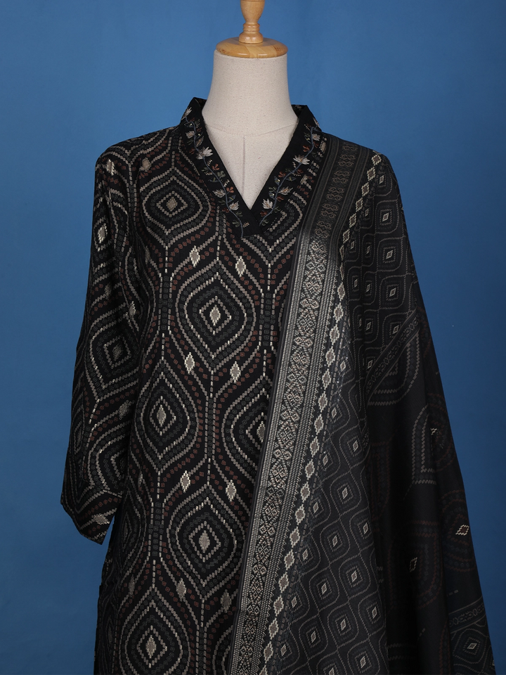 Black Abstract Designed Cotton Salwar Suit - Diadem