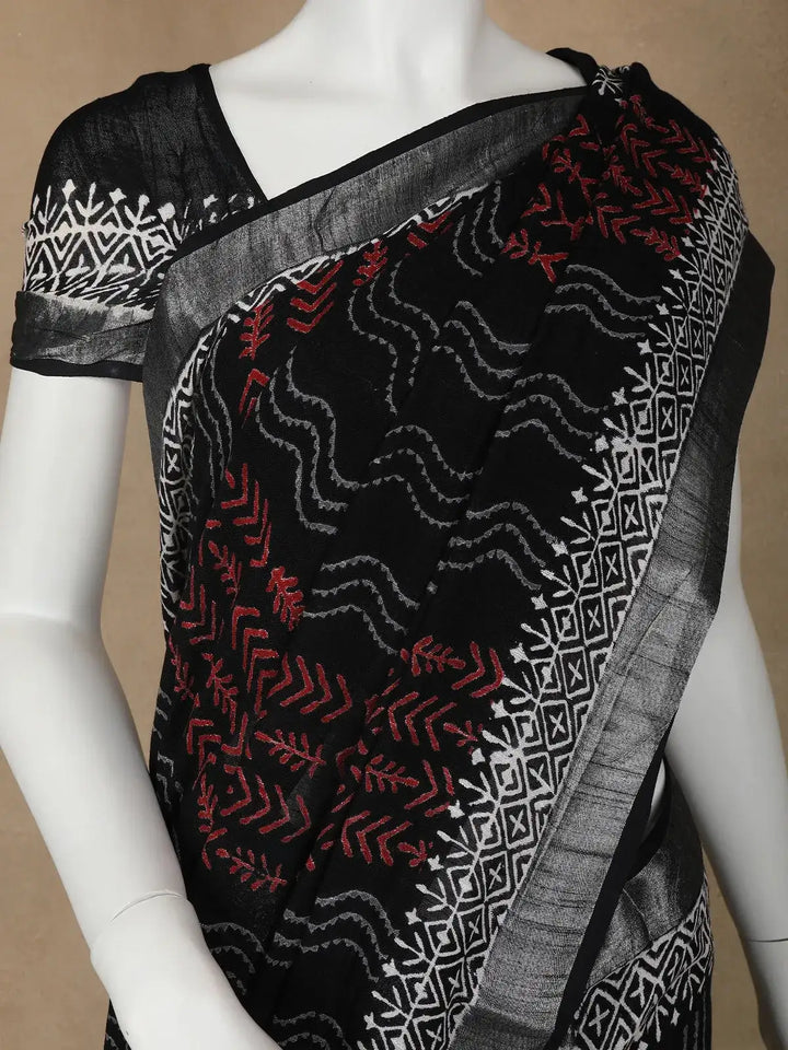 Black Abstract Designed Cotton Saree - Diadem