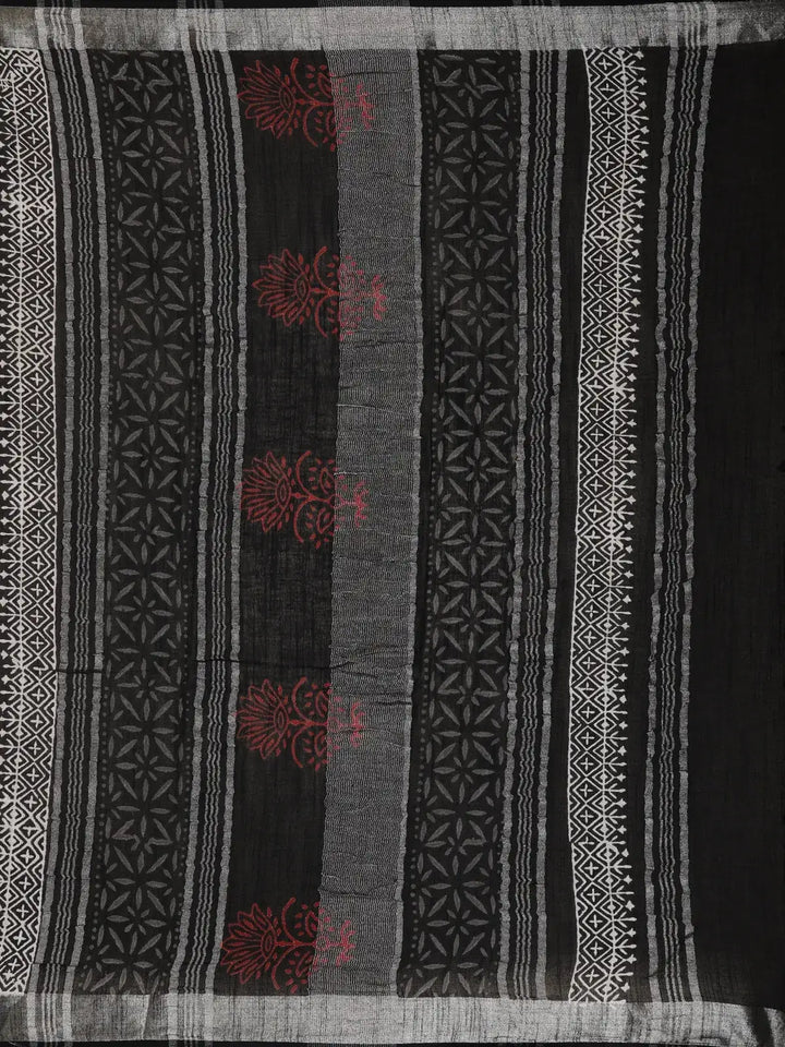 Black Abstract Designed Cotton Saree - Diadem