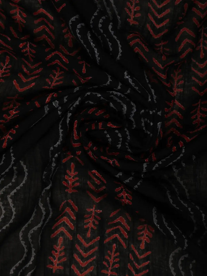 Black Abstract Designed Cotton Saree - Diadem