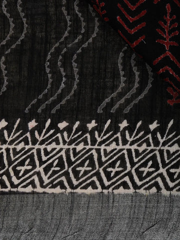 Black Abstract Designed Cotton Saree - Diadem