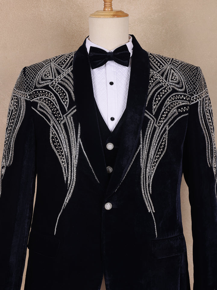 Navy Blue Abstract Designed Men's Suit - Diadem