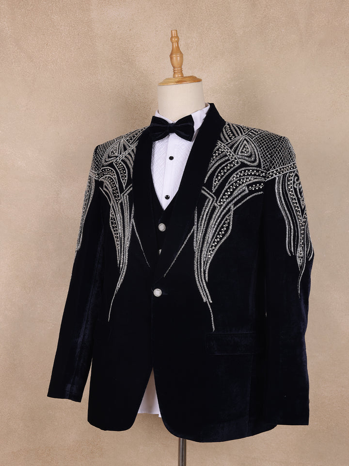 Navy Blue Abstract Designed Men's Suit - Diadem