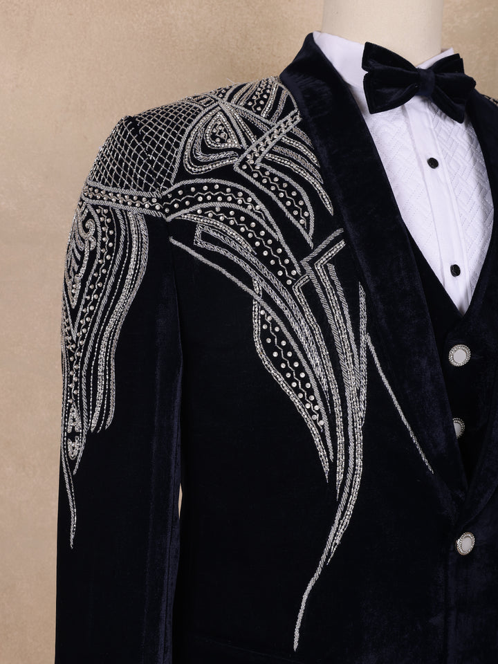 Navy Blue Abstract Designed Men's Suit - Diadem