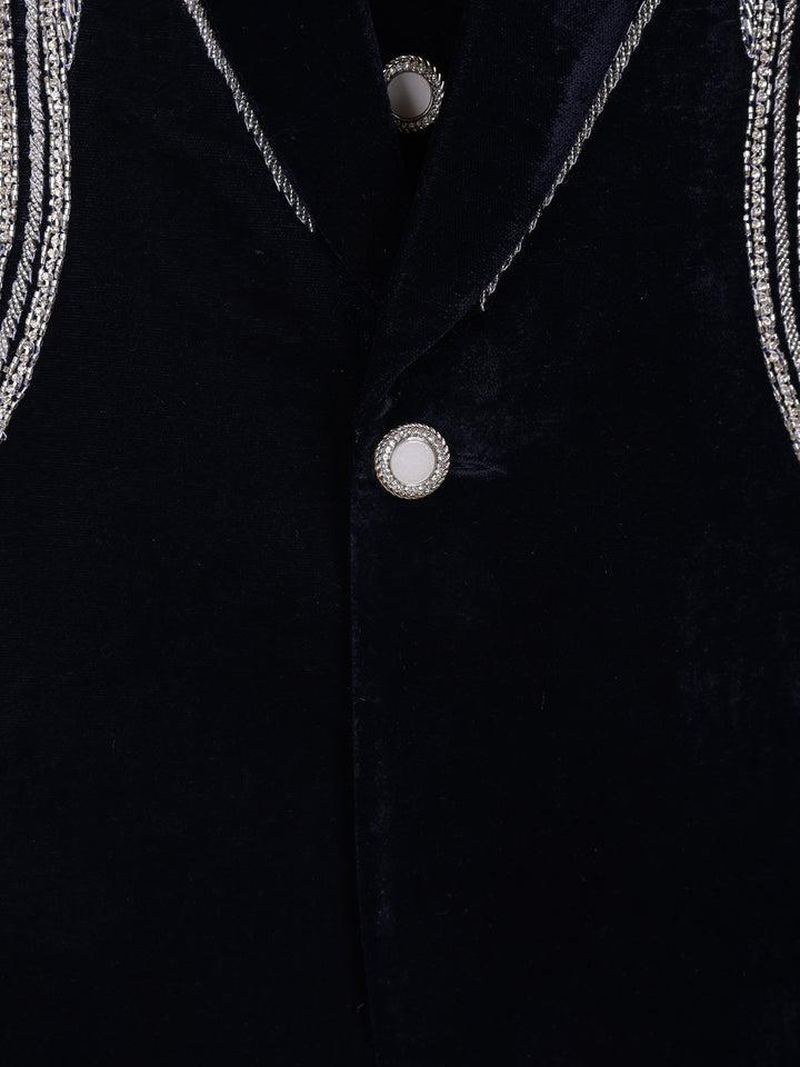 Navy Blue Abstract Designed Men's Suit - Diadem
