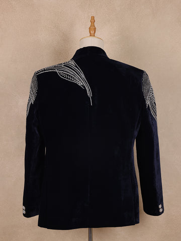 Navy Blue Abstract Designed Men's Suit - Diadem
