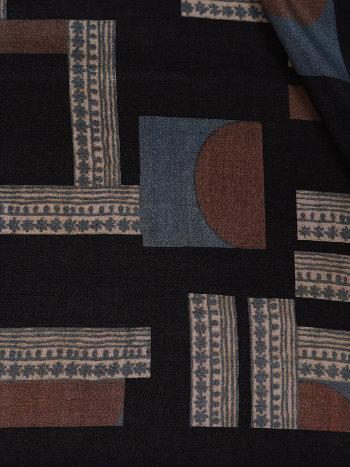 Black Abstract Geometric Printed Semi Tussar Saree - Diadem