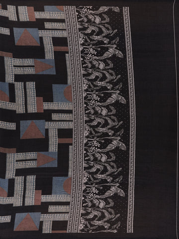Black Abstract Geometric Printed Semi Tussar Saree - Diadem