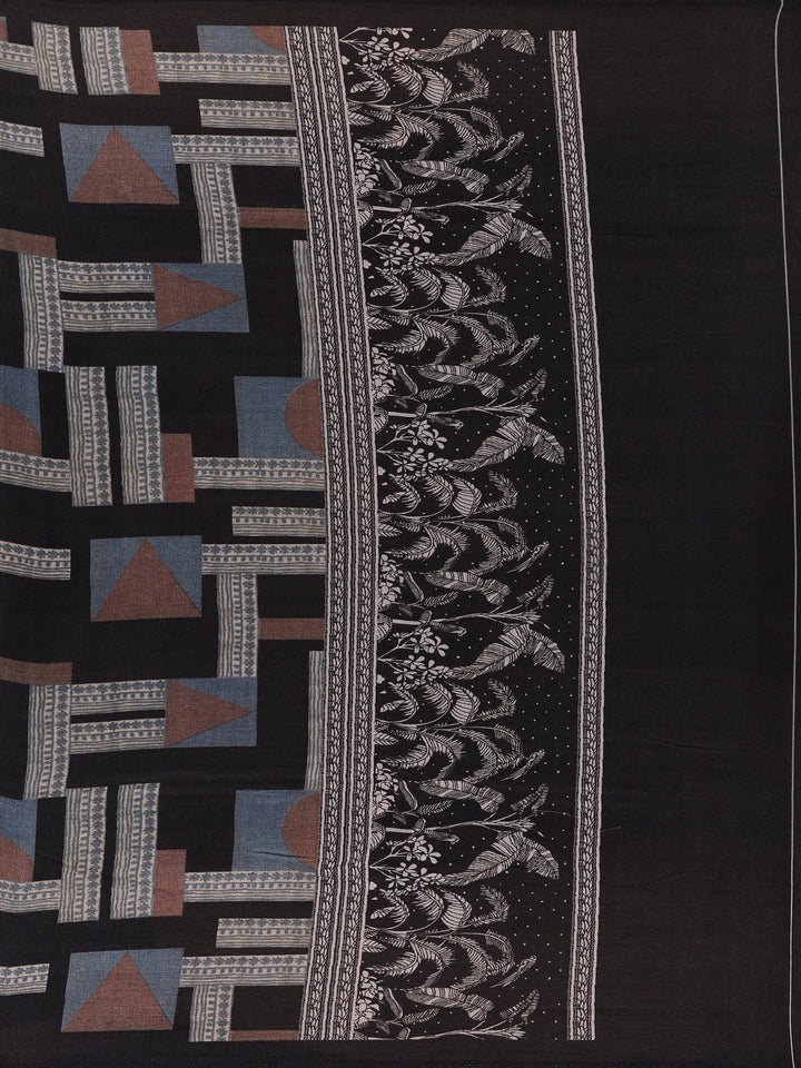 Black Abstract Geometric Printed Semi Tussar Saree - Diadem